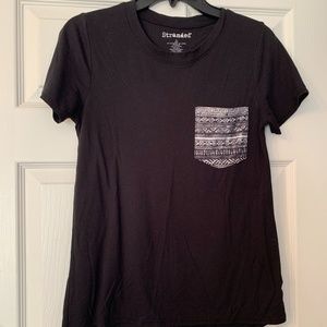 Black Top with Geometric/Tribal Accent Pocket